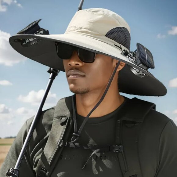 Solar Fan Hat with Wide Brim | 2 Built-in Solar Fans | UPF 50+ Sun Protection - Picture 1 of 5